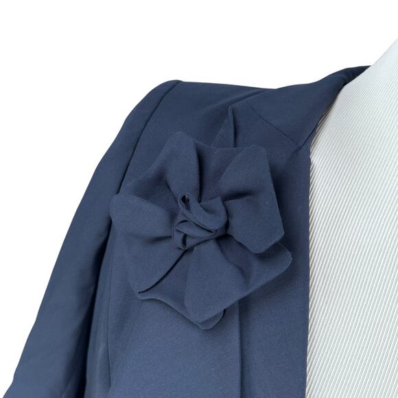 Armani Collezioni Blazer Jacket Women’s 12 Navy Floral Applique Waterfall Lapel - Picture 3 of 11